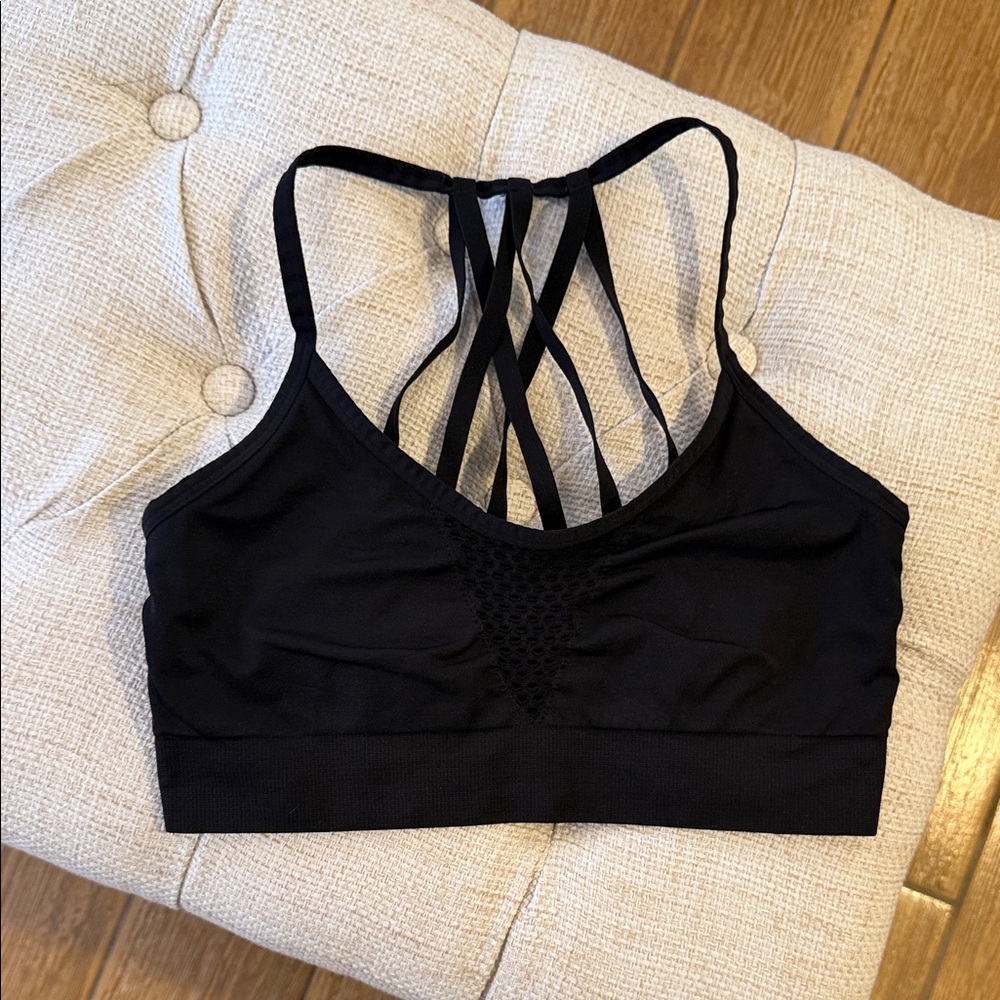 Betsey Johnson Black Strappy Crisscross Sports Bra